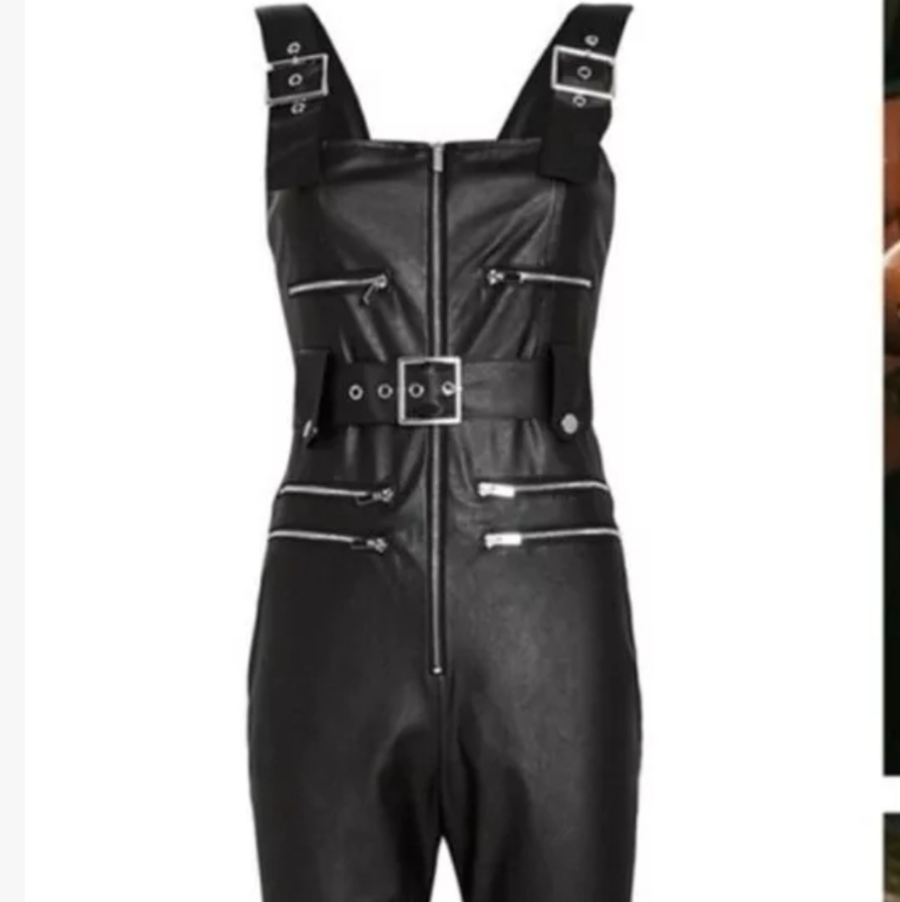 WeWoreWhat Danielle Bernstein Women's Moto Overall XS Black Vegan Leather Belted